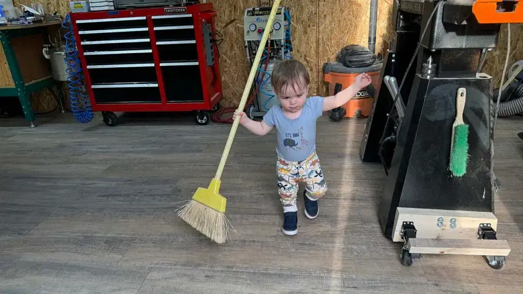 Jackson helping me clean up.